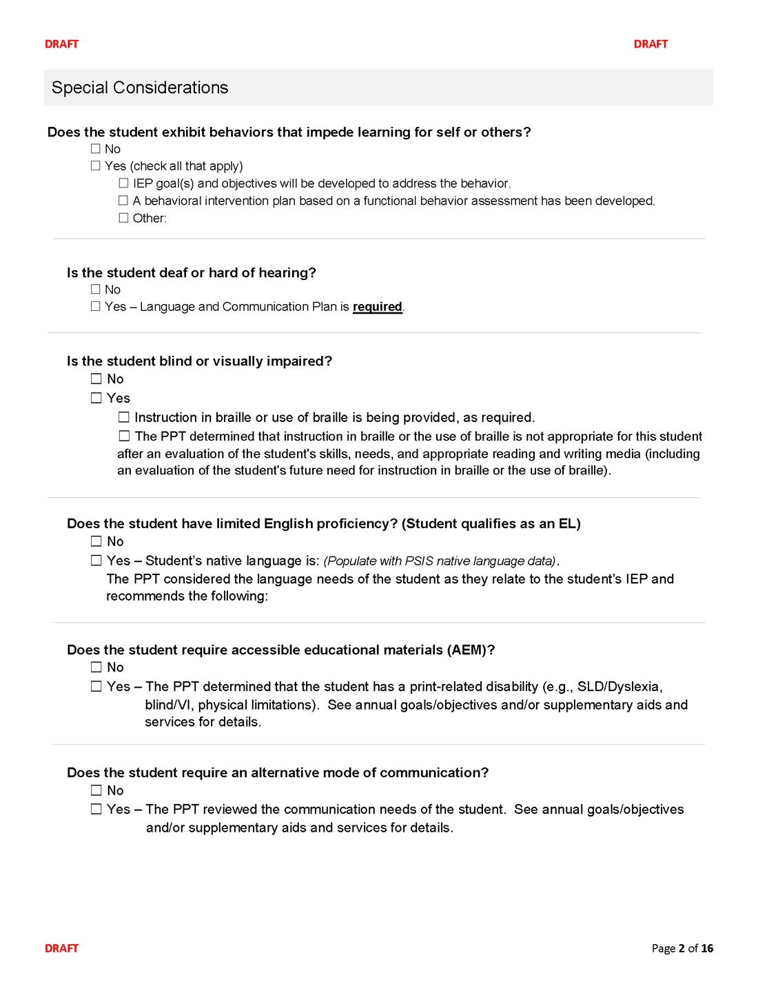 Connecticut IEP form, page 2 of 16