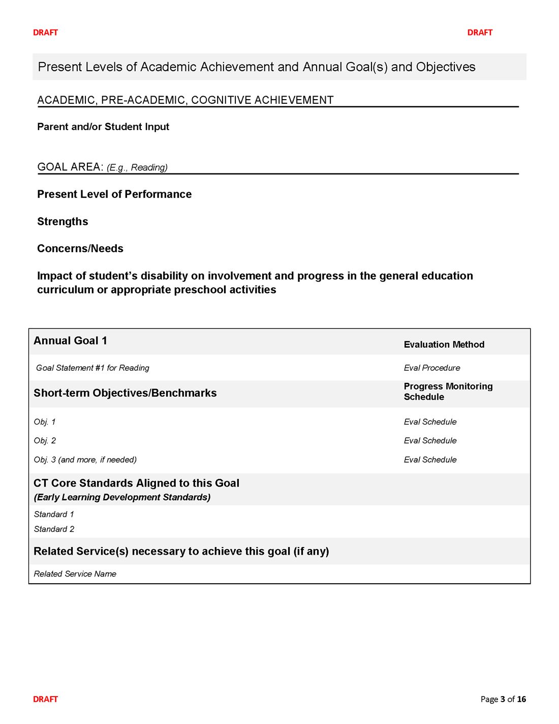 Connecticut IEP form, page 3 of 16