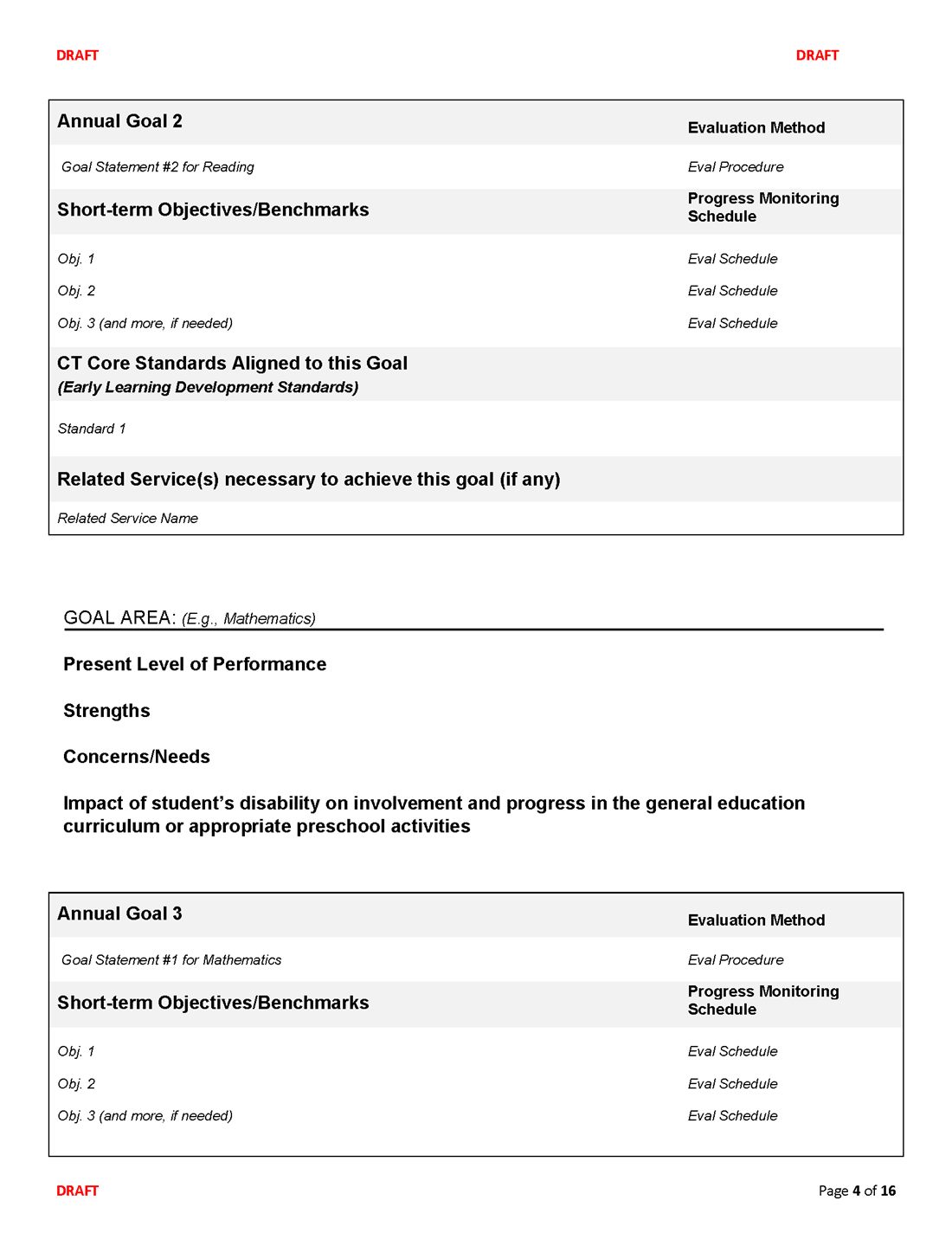 Connecticut IEP form, page 4 of 16