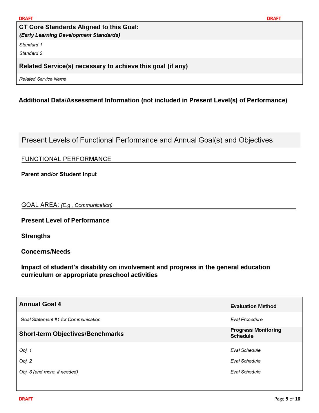 Connecticut IEP form, page 5 of 16