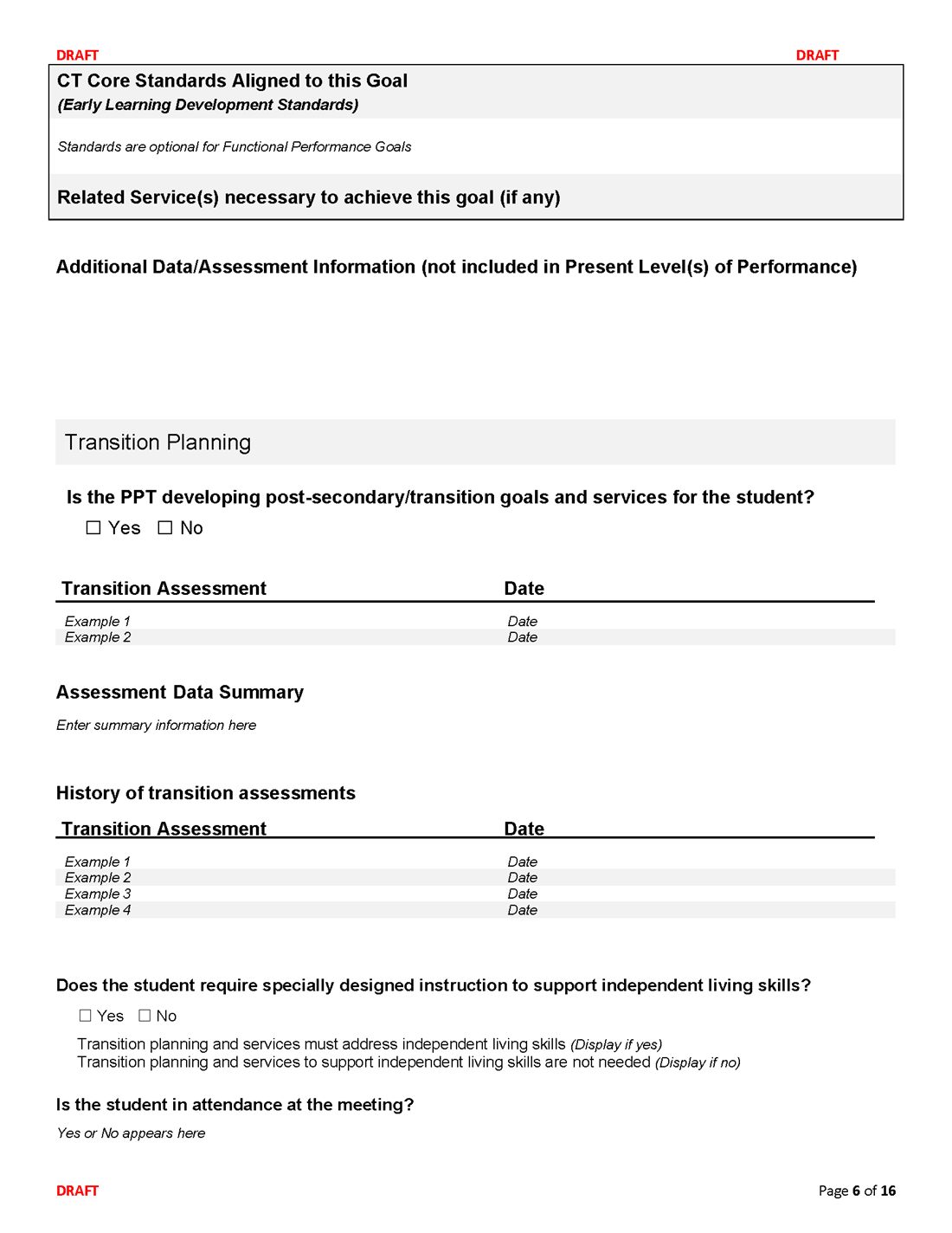 Connecticut IEP form, page 6 of 16