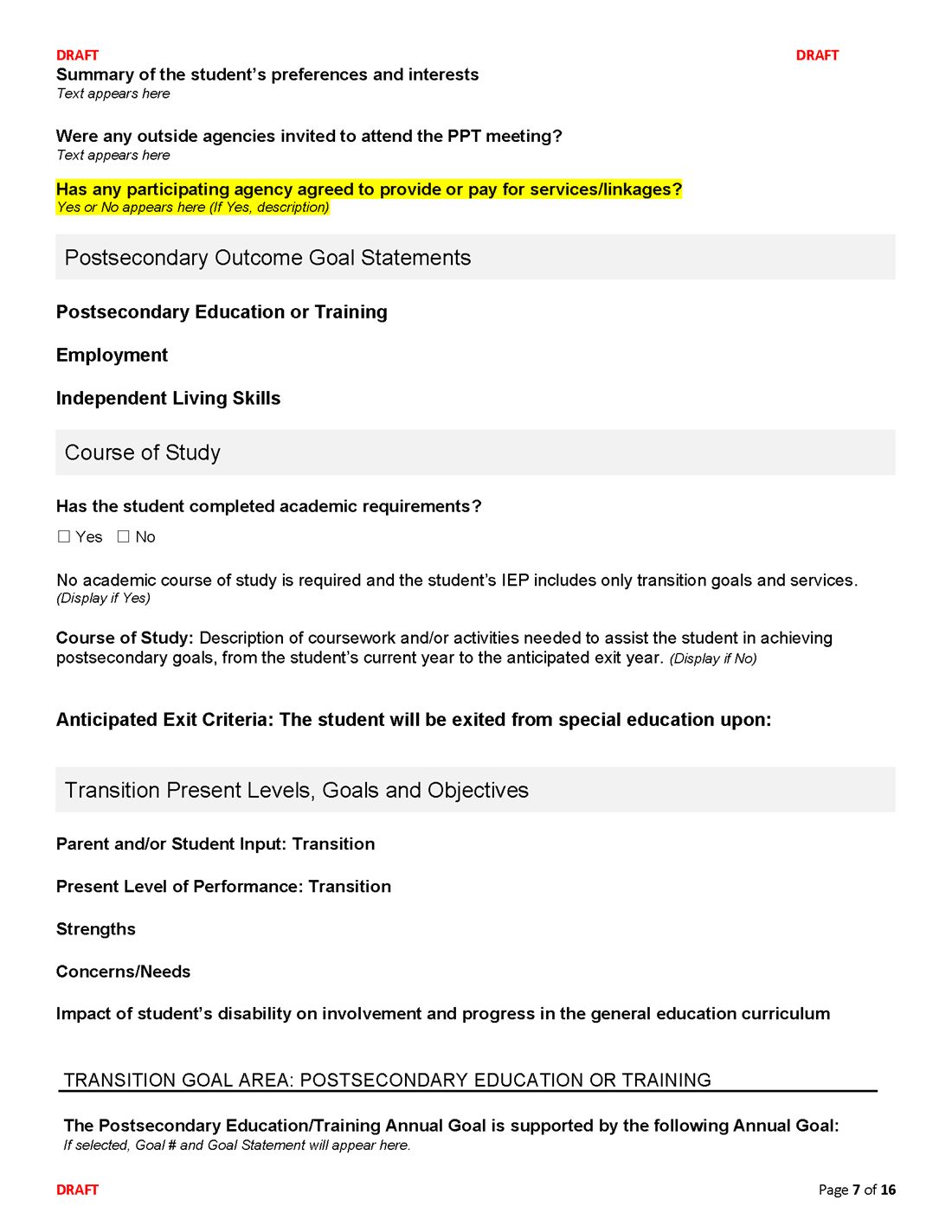 Connecticut IEP form, page 7 of 16