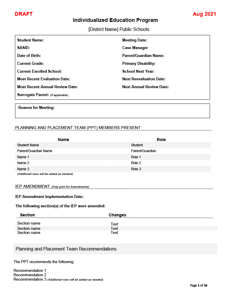 IEP Form Page One